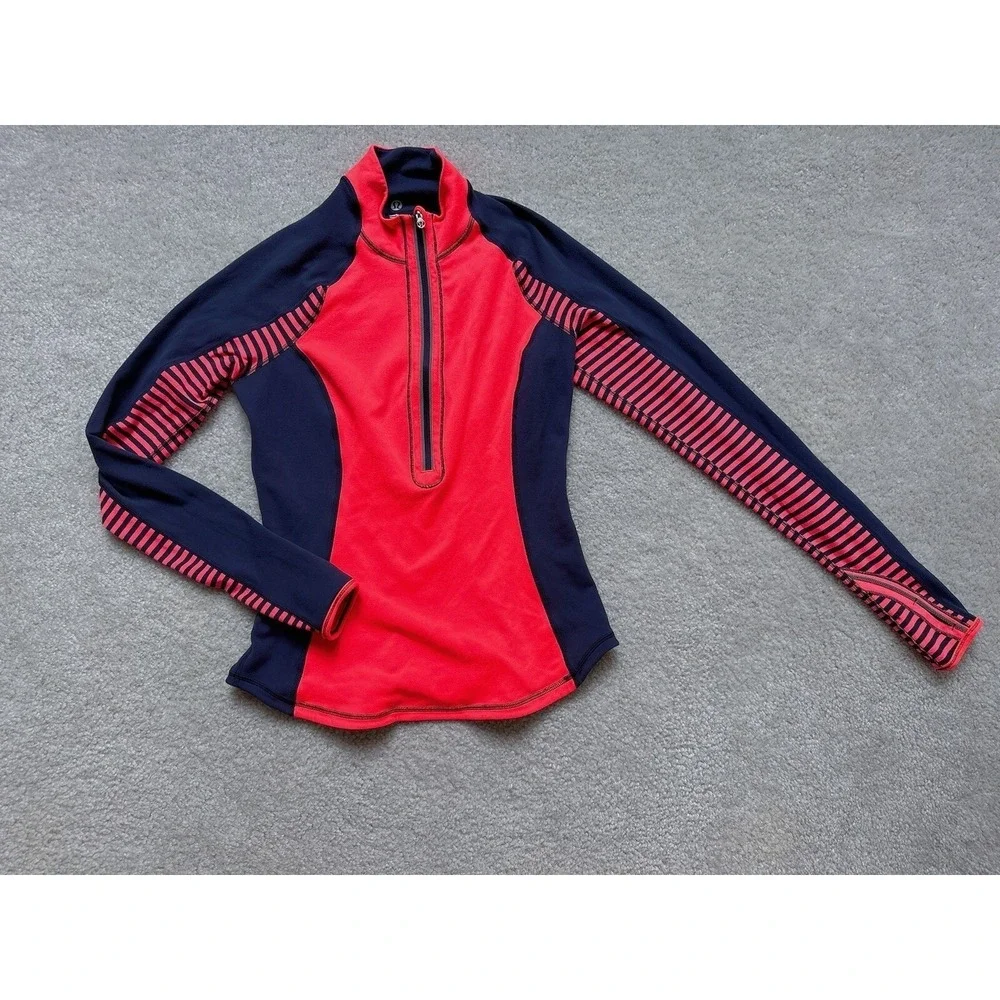 Lululemon 1/2 Zip Pullover Striped Blue orange Women's Size 2